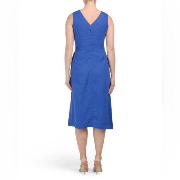 Nicole Miller NY Linen Fit and Flare Midi Dress Blue - Picture 2 of 7